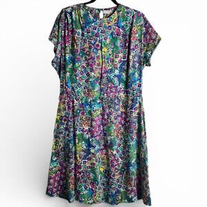 Vintage Floral Print Short Sleeve Midi Dress